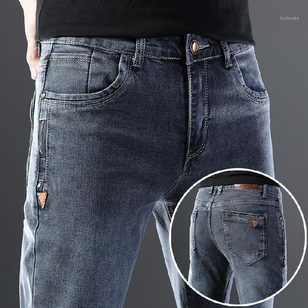 

autumn and winter grey skinny jeans male slim long trousers elastic1, Blue