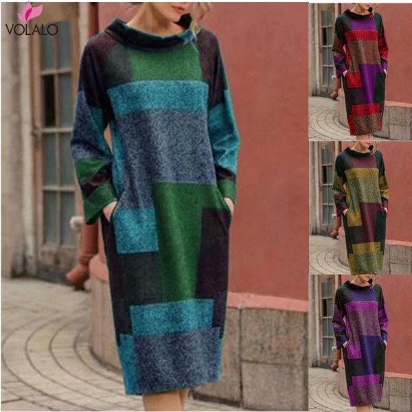 

casual dresses women's dress 2021 autumn winter large size long-sleeved woman sweatshirt vintage patchwork loose mid-length, Black;gray