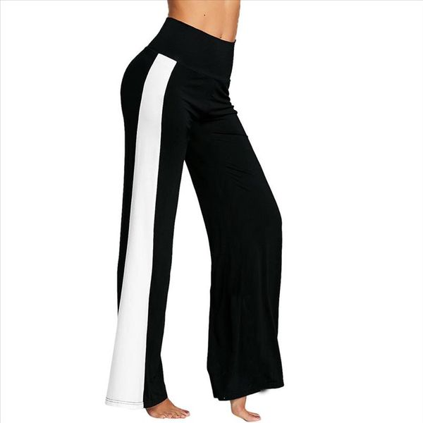

sleeper 401 2019 new fashion fashion womens color block high waisted wide leg trousers loose bottoms pants casual drop shipping, Black;white