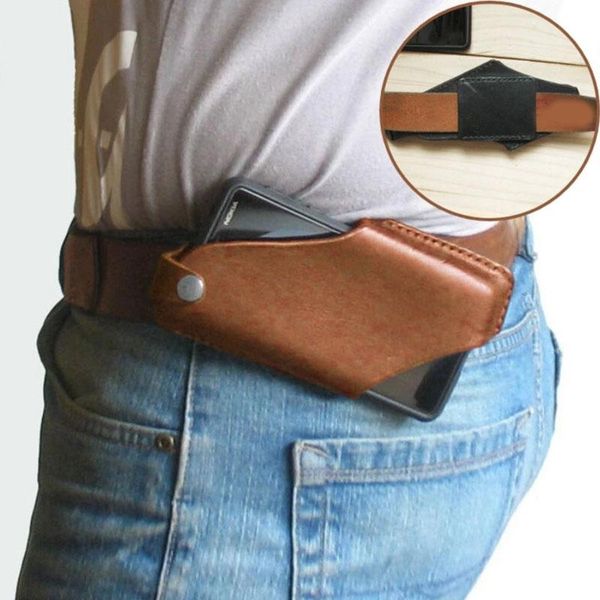 

trendy waist bag men cellphone phone protection case pu leather solid color waist pack funny pack belt bags phone pouch
