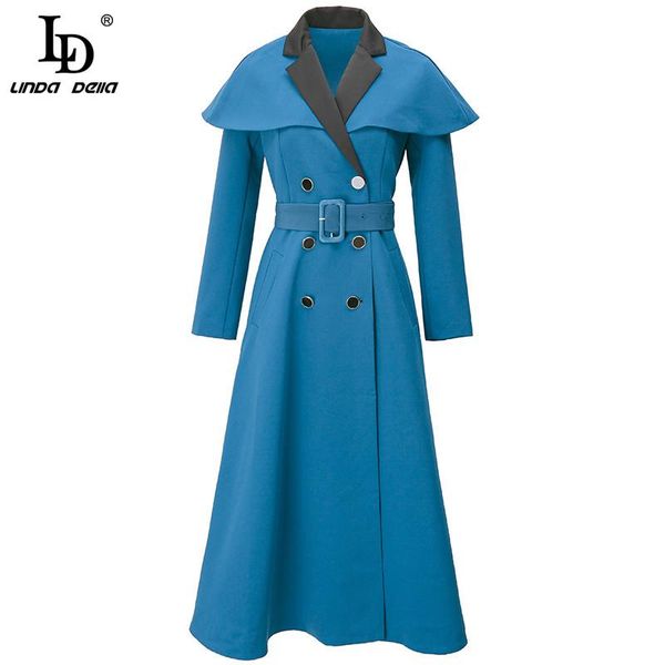 

ld linda della 2021 autumn winter fashion designer office lady black long overcoat outwear women long sleeve elegant trench coat, Tan;black