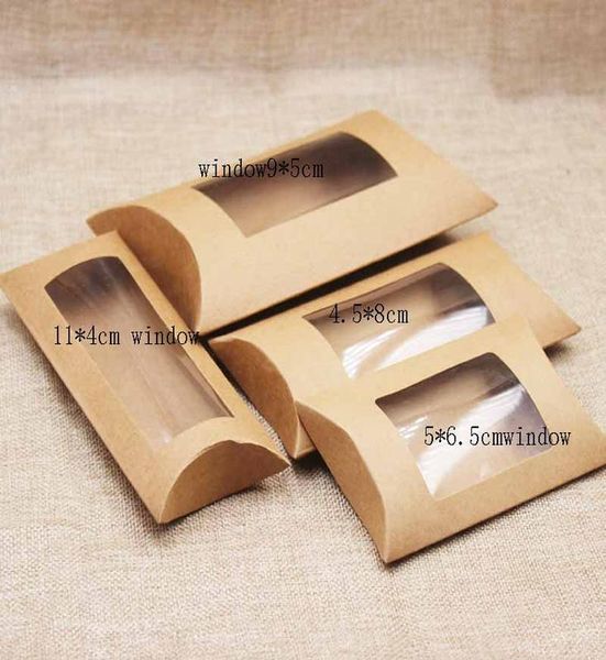

10pc 1672.4cm brown white black cardboard pillow window box with clear pvc for proucts gifts favors display packing show 10pc bbyfbl