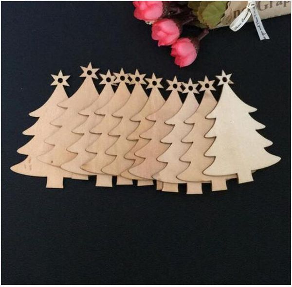 

0whqwood chip 10 ornaments pcs /lot snowman tree deer socks hanging pendant christmas decoration xmas gift crafts wx9 -1
