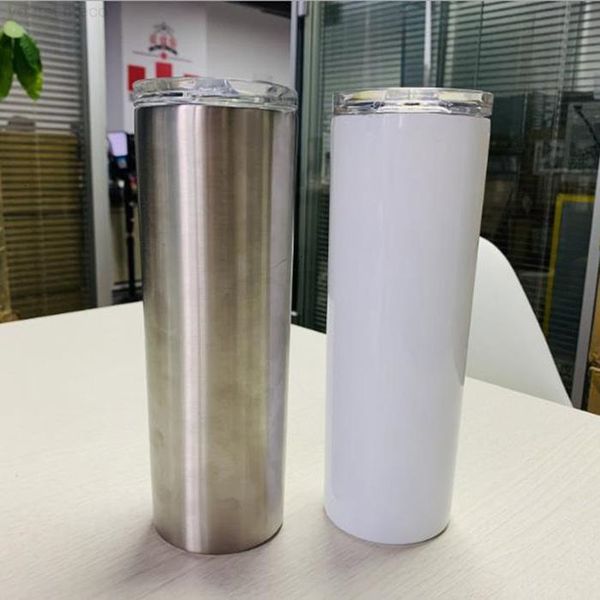 

powder 20oz white coated blank sublimation tumbler vacuum insulated straight mug diy tall skinny cups with lid