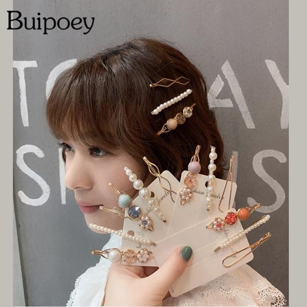 

hair clips & barrettes buipoey 3pc/1set pearl gravel clip for women girls schoolgirl female staff side headband accessory folder, Golden;silver