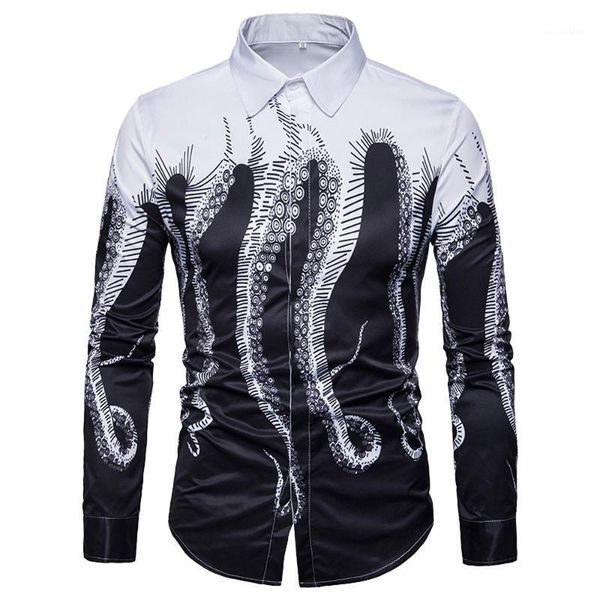 

2020 new brand fashion mens 3d printed ocs shirt casual long sleeve slim fit button downblouse camisa masculina1, White;black