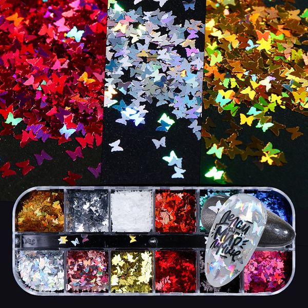 

holographic butterfly nail glitter flakes 3d sparkly gold foils sequins polish manicure for acrylic decoration 0467, Black