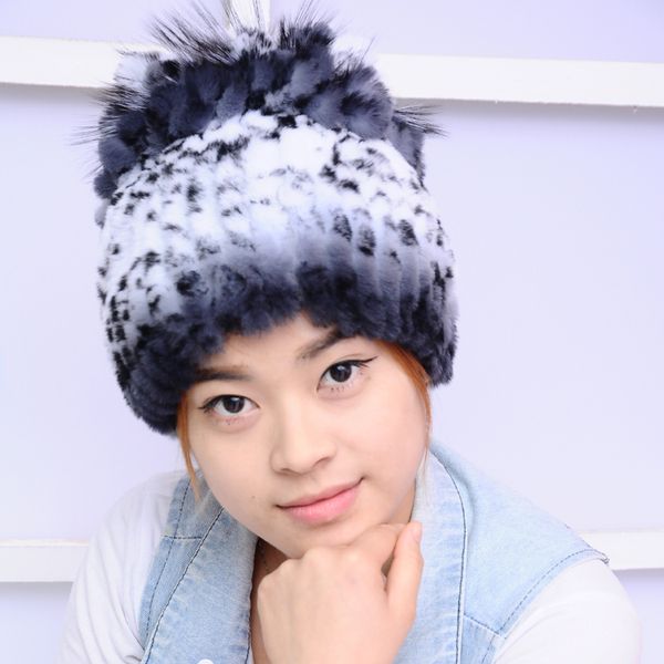

thermal mode winter rabbit hat rex of women yarn fur cap 2g1r, Blue;gray
