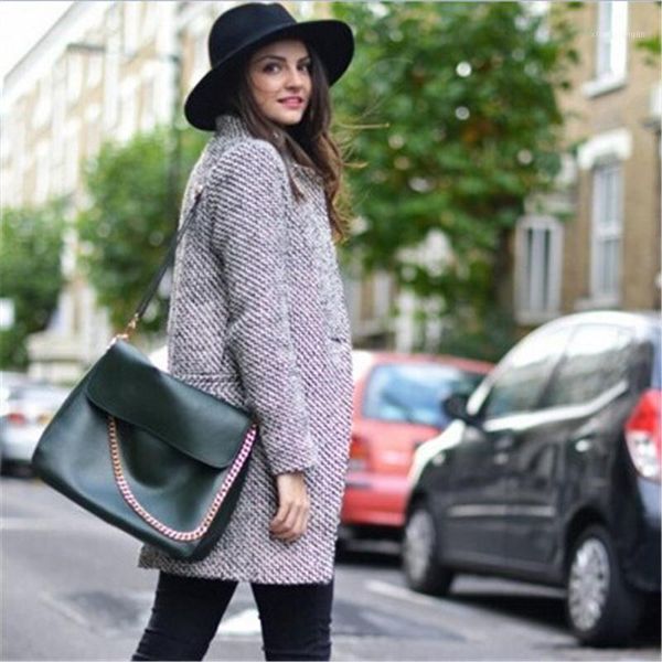 

winter coat women 2019 casual plaid female coat long sleeve turn-down collar outwear jacket autumn winter elegant overcoat1, Black