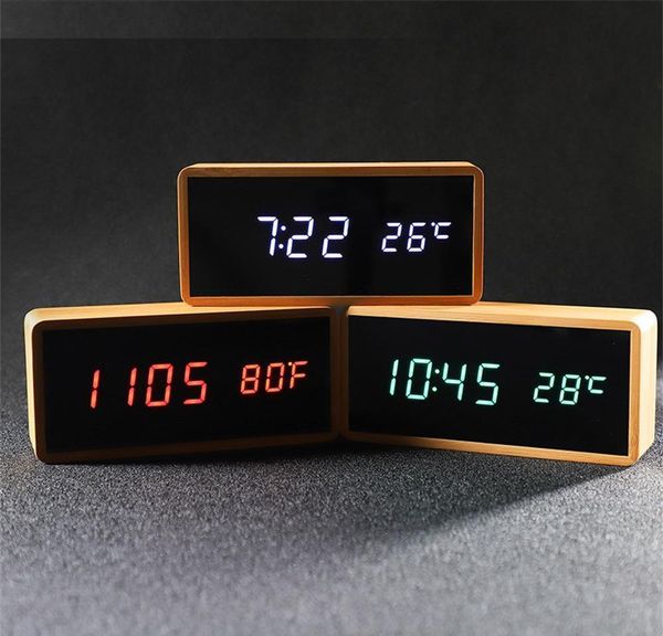 

wooden alarm clock rectangle temperature electronic clock digital led desk bamboo alarm watch sn sqcqmi sports2010