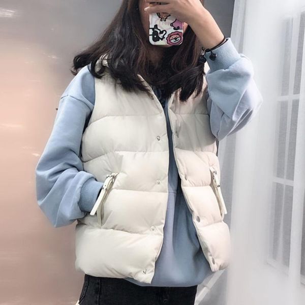 

autumn winter stand neck down vest coats women solid single-breasted loose sleeveless jackets korean female fashion warm outwear11, Black;white