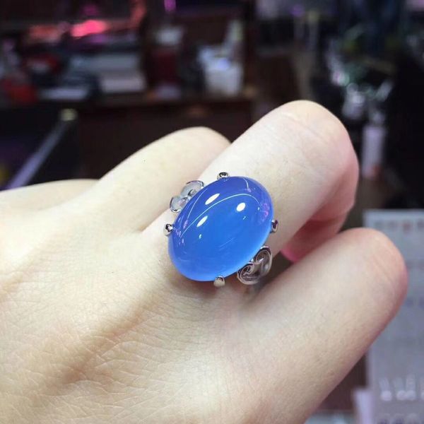 

natural blue velvet crystal ring, Silver