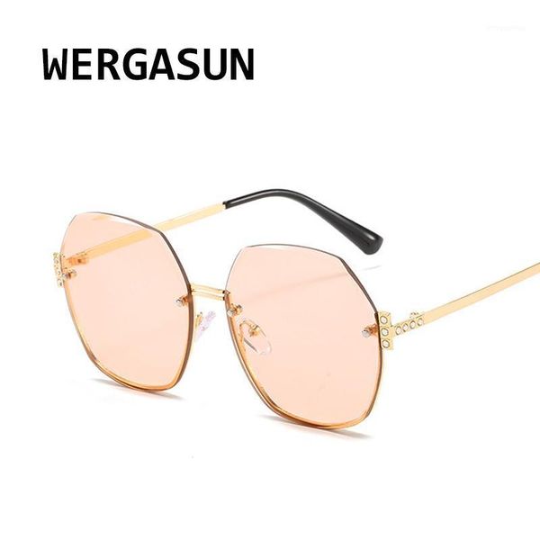 

wergasun rimless gradient sunglasses women designer oversized round sun glasses ladies gradient shades eyewear1, White;black
