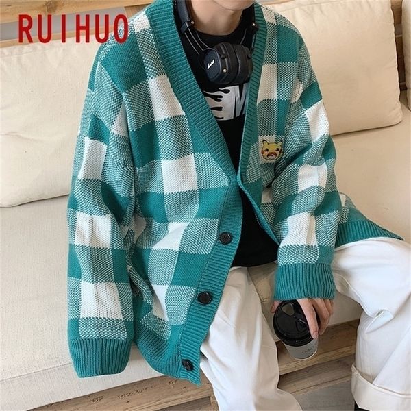 

ruihuo autumn striped thick knit cardigan men sweater sweaters for men slim fit korean knitwear winter clothes -2xl 201117, White;black
