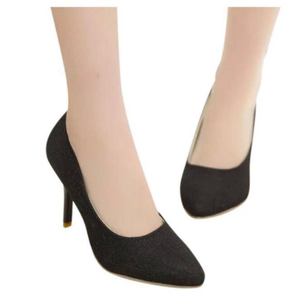 

women shoes high heel fashion office ladies shoes pointed toe british bling pointed toe slip on work footwear wedding, Black