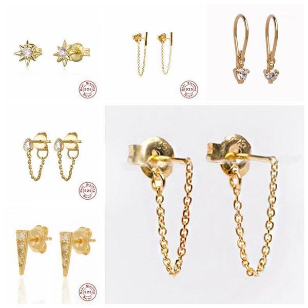 

stud earrings 925 sterling silver chain tassel for women wedding gifts sterling-silver-fine jewelry a301, Golden;silver