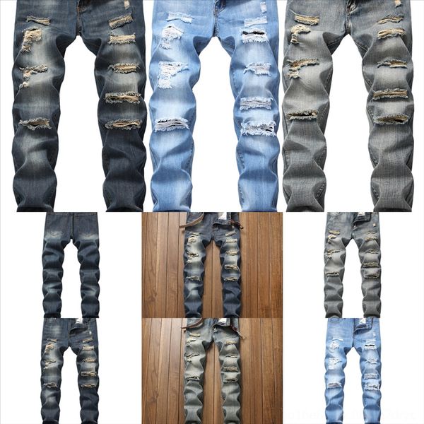 

s0p2z mens ripped brand jeans skinny man destroyed casual slim fit hop cool jeans brand hop pants men stretch hole holes straight, Black