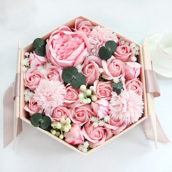2021 Surpresa Creative Hexagonal Caixa de Presente + Flores de Sabão + Presente Gag Ornaments Casamento Dia dos Namorados Presente