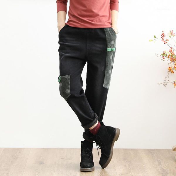 

autumn winter jeans retro women fleece slim-type denim pants new elastic waist casual thicker all-match trousers 20191, Blue