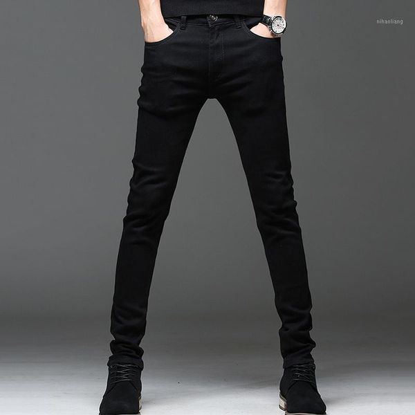 

men's jeans men elastic pencil pants straight fit brand slim casual quality1, Blue