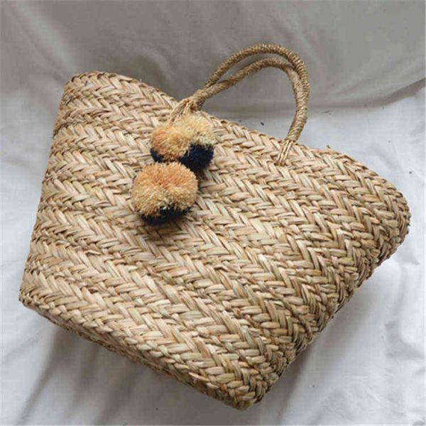 

shopping bags beach rattan straw polyester fashion leisure quality craft paper holiday weaving handbag hair ball 220303
