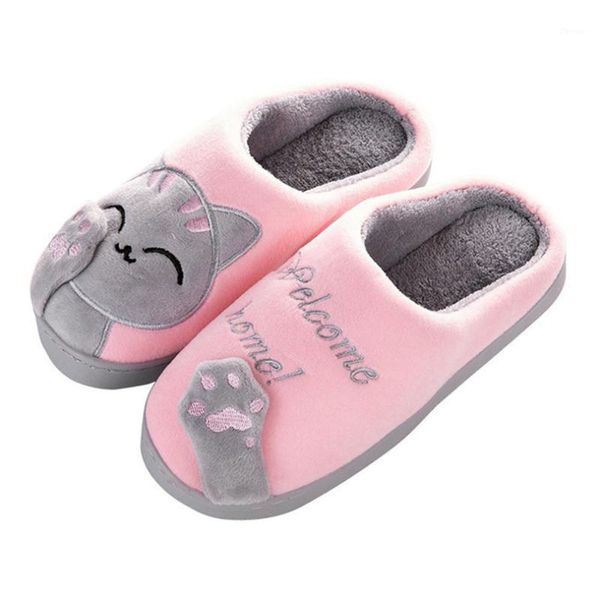 

slippers women winter home cartoon cat shoes non-slip soft warm house indoor bedroom lovers couples floor a501, Black