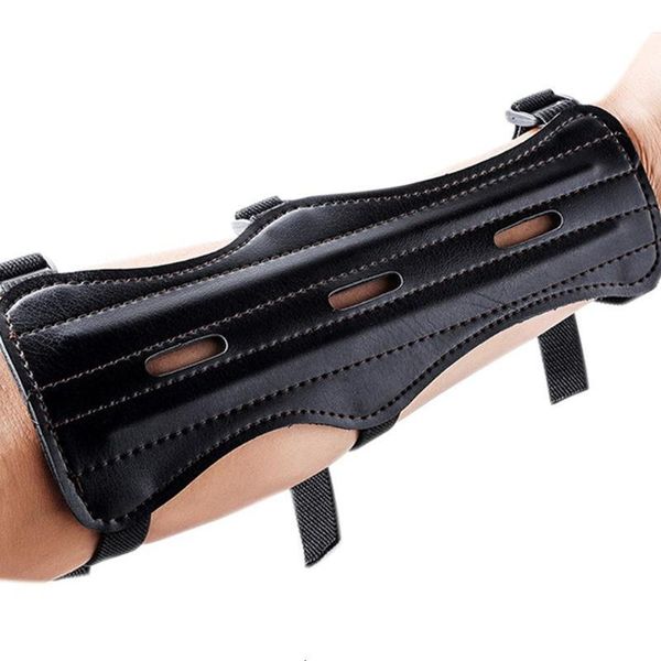 

men women equipment arm guard gear adjustable elastic lightweight pu leather professional strap safety protection target archery, Black;gray