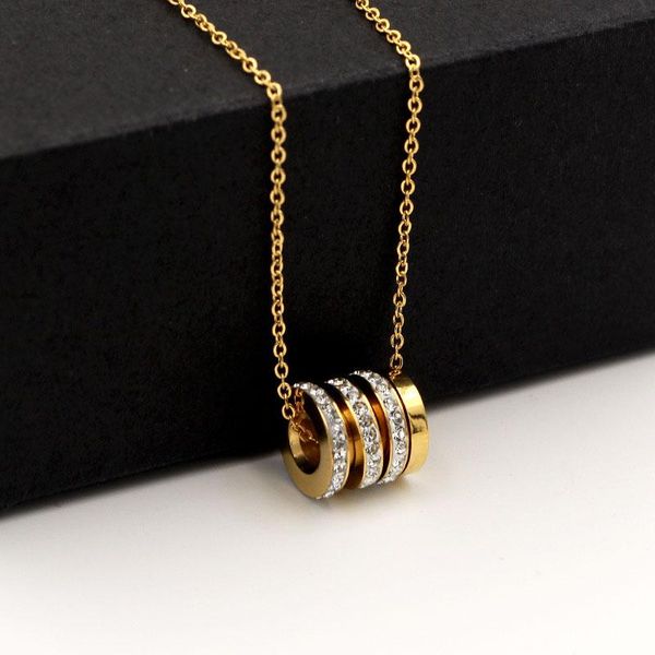 

pendant necklaces exquisite can move zircon three circle woman necklace titanium steel classic brand jewelry for women gif, Silver