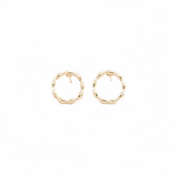 

creative waves circle design stud earrings trendy round style gold white rose color suitable for women, Golden;silver