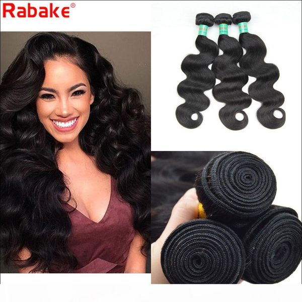 

rabake 8a malaysian body wave virgin human hair bundles 3 or 4 brizilian 8-28 inch natural black virgin hair weave extensions
