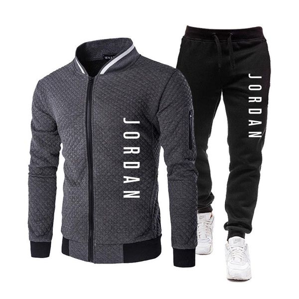 

2020 winter men casual brand splice jogger tracksuit zipper hoodies+pants 2pc sets men's sportswear sport suit clothing, Gray