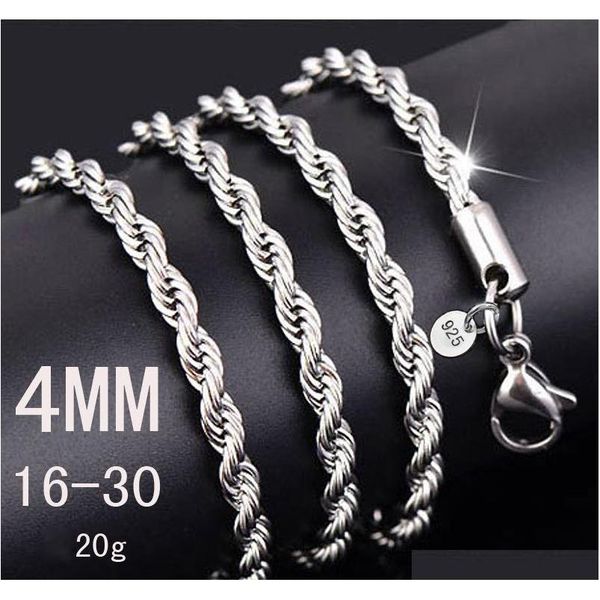 

4mm 925 sterling silver twisted rope chain 16-30inches female luxury necklace for women&men fashion jewelry in bulk kgo1q