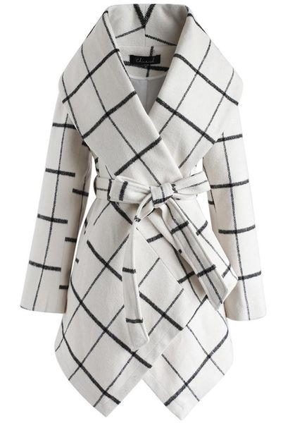 

women autumn and winter woolen coat fashion causal long sleeve plaid comfort warm clothing, Black;brown