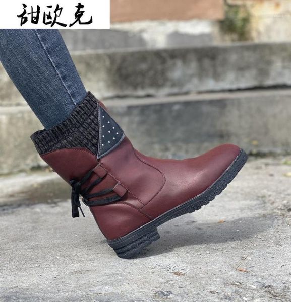 

boots 2021 mid calf winter women snow cowboy style knee high botassewing platform shoes ladies warm causal1, Black