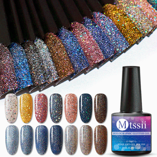 

mtssii 8ml glitter uv gel nail polish glitter sequins soak off uv gel varnish colorful nail polish diy art, Red;pink