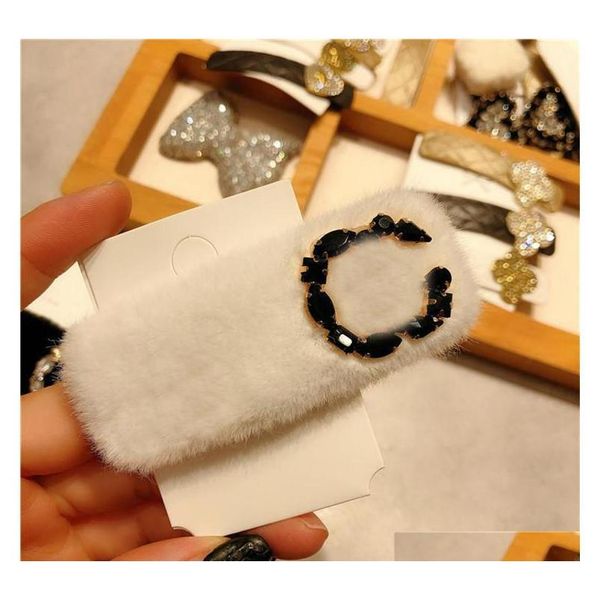 

shiny diamond furry hairpins designer fur hairpins women brand barrettes fluffy bb clips crystal hairpin jllmmn dh_garden, Golden;silver