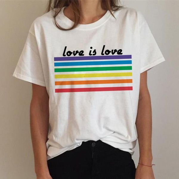 

pride lgbt gay love lesbian rainbow design print t-shirts for women summer casual love is love tee shirt clothes, White