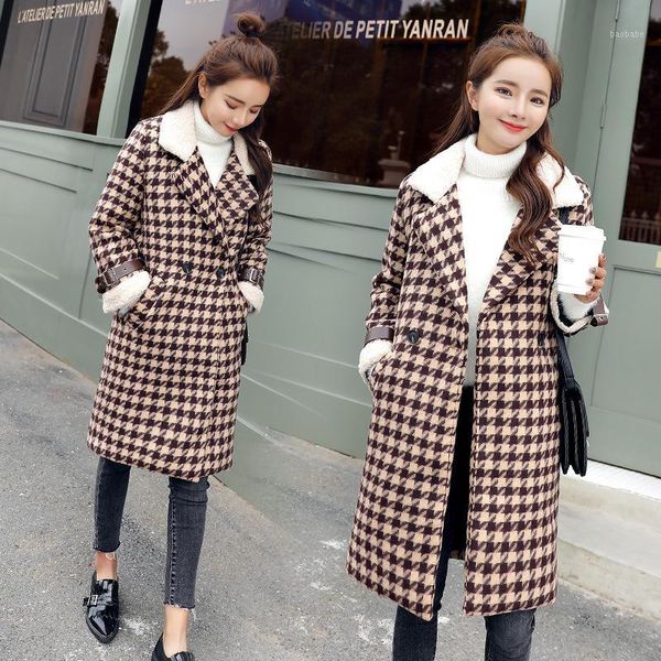 

casual slim plaid womens long coats 2018 winter single breasted wool blend coat and jacket turn-down collar ladies coats1, Black