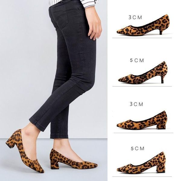 

dress shoes errfc arrival womens fashion pumps pointed toe leopard print high heels woman flock office shoe 3cm 5cm 7cm, Black