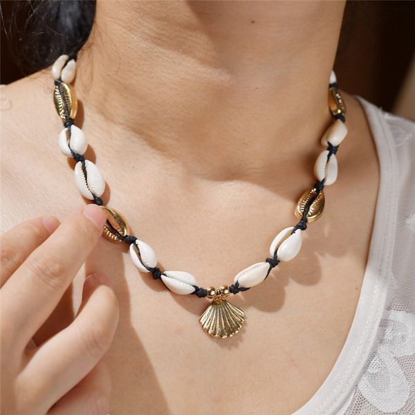 

vintage natural shell pendant necklace bohemia punk metal necklaces for women party summer beach jewelry accessories