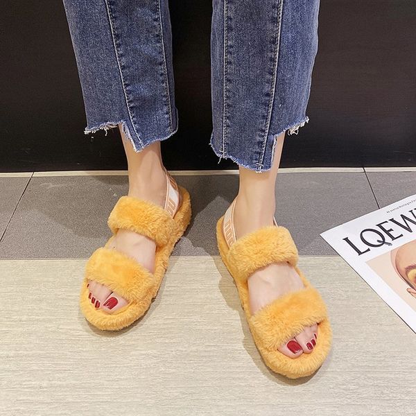 

women fur slippers indoor shoes winter candy colorful soft back strap plush warm indoor slippers zapatillas mujer large size y1124, Black