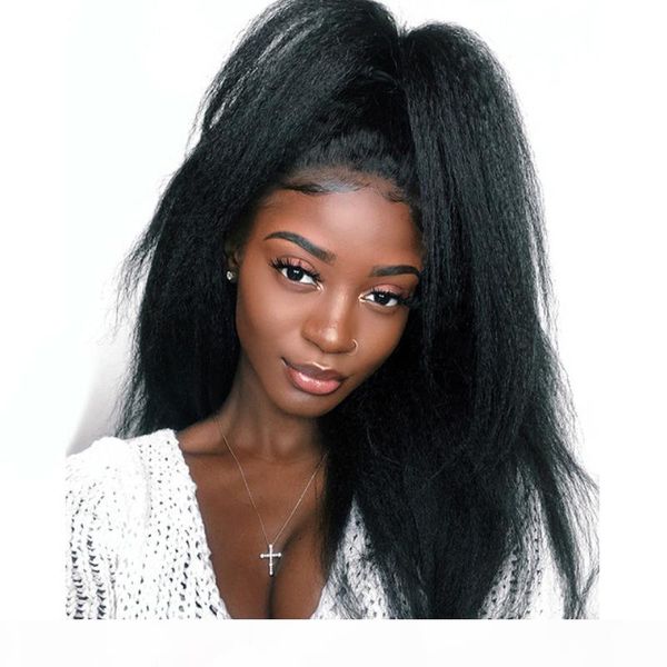 

brazilian virgin kinky straight lace wig transparent hd glueless italian yaki full lace wigs human hair pre plucked hairline for black women, Black;brown
