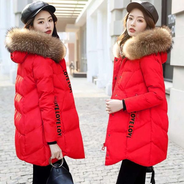 

collar new big winter women's middle length large size thickened korean down cotton padded et for, White