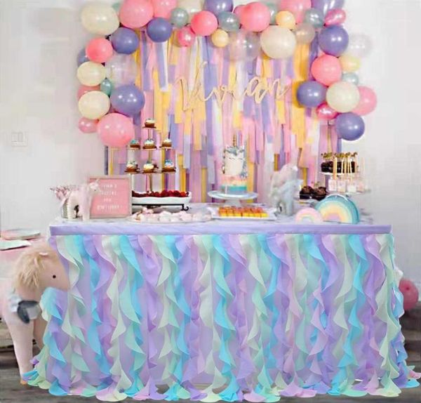 

tulle table skirt for wedding decoration birthday baby shower party decor white tableware tablecloth two layer ice silk fabric1