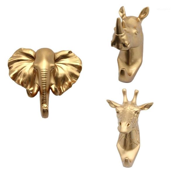 

pack 3 resin animal head hook coat hanger rack wall mount home decor gold1