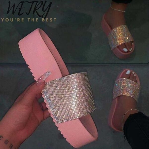 

outdoor wild fashion ladies summer/women waterproof platform thick bottom rhinestone slippers candy-colored beach sandals ms y200706, Black