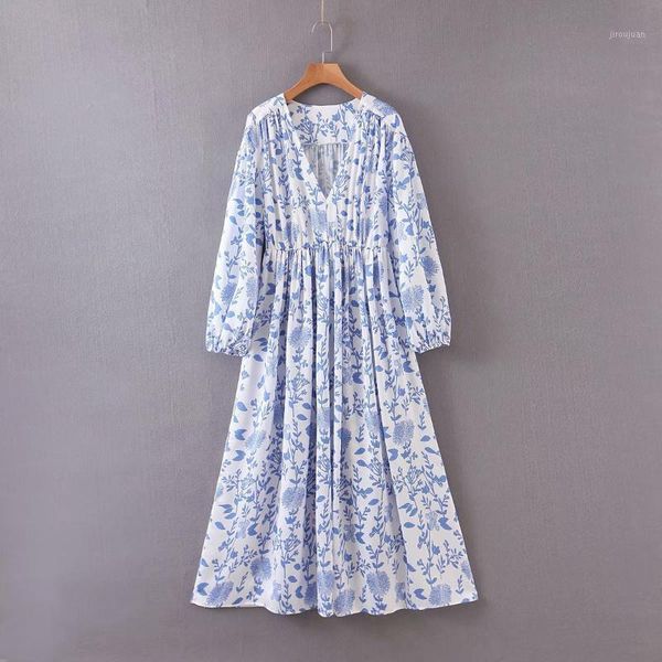 

2020 new spring summer european blue and white porcelain printed blue zaraing women dress vadiming sheining female dress xdl26051, Black;gray