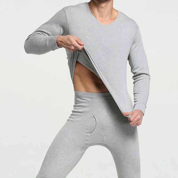 

men thermal underwear men long johns 100%cotton autumn winter shirt+pants 2 piece set warm thermal underwear, Black;white
