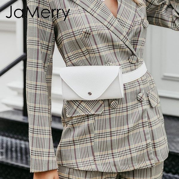 

jamerry vintage trendy pu leather women waist bag button belted adjustable female messenger bags casual fanny pack crossbody bag, Black;brown