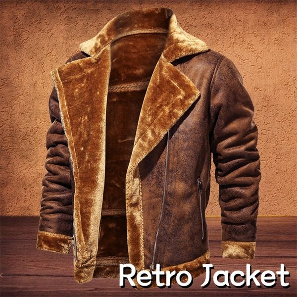 

mens vintage style winter faux leather jacket retro fur lined jacket motorcycle jacket old fashion jackets for men,not animal 201215, Black